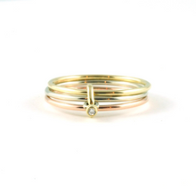 Load image into Gallery viewer, Tri-Colour Gold Stacking Band with Bezel Set Diamond
