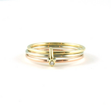 Load image into Gallery viewer, Tri-Colour Gold Stacking Band with Bezel Set Diamond