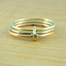 Load image into Gallery viewer, Tri-Colour Gold Stacking Band with Bezel Set Diamond

