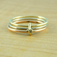 Load image into Gallery viewer, Tri-Colour Gold Stacking Band with Bezel Set Diamond