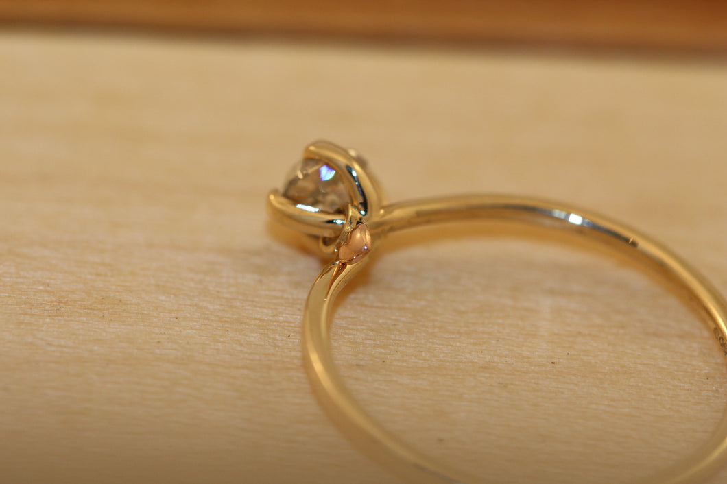 Recycled diamond engagement ring with dangle rose gold heart